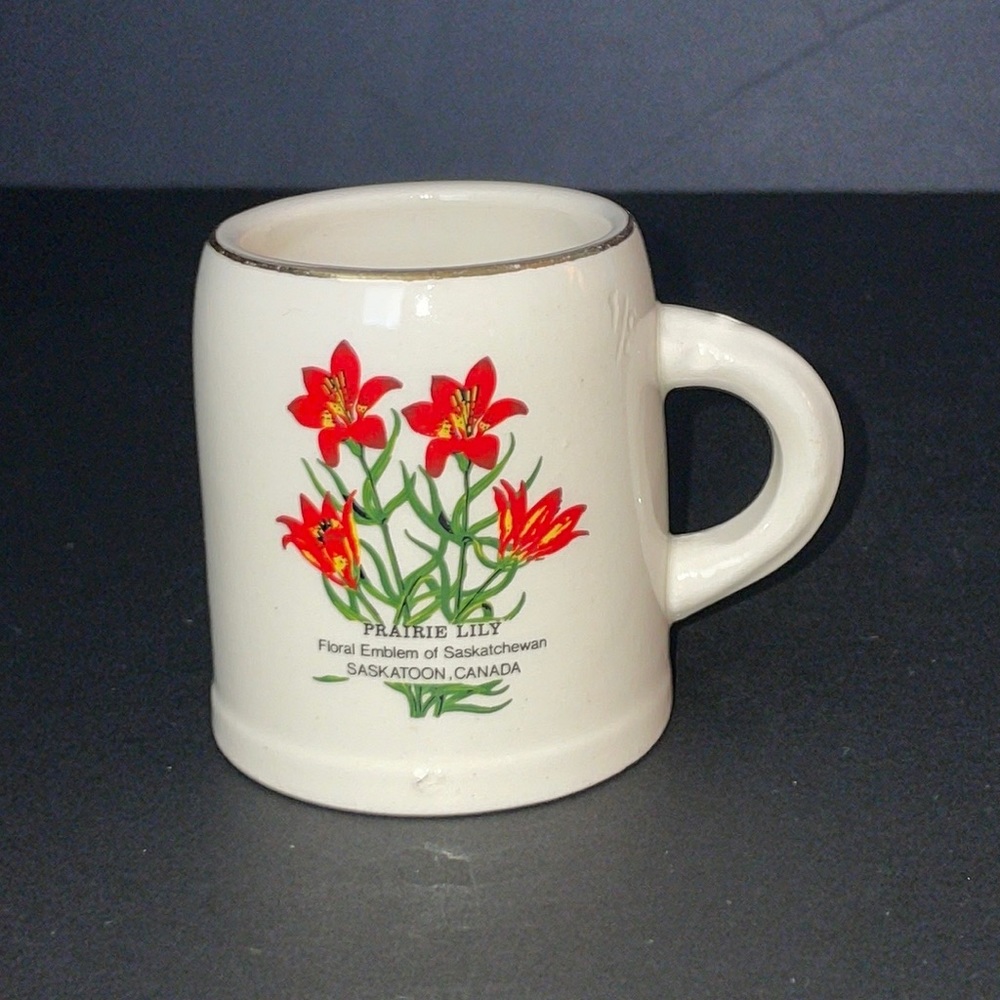 Prairie Lily Saskatoon Canada Miniature Ceramic Beer Mug Saskatchewan Souvenir